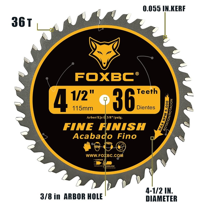 FOXBC 4-1/2 Inch Trim Circular Saw Blade 36 Tooth Fine Finish Wood Cutting with 3/8-Inch Arbor - Image 2
